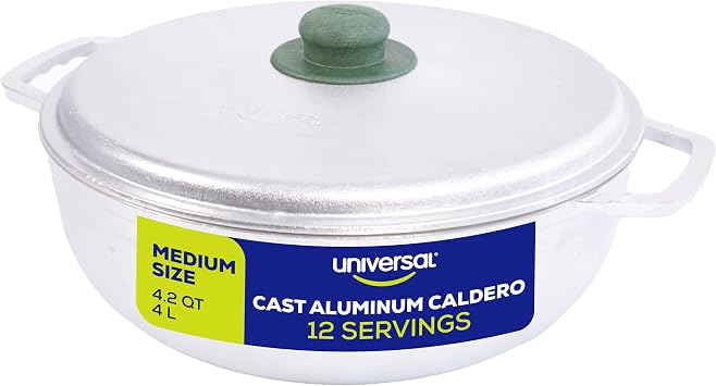 Universal 4.2 QT / 4 Liter Caldero Pot with Lid, Cast Aluminum Rice & Cooking Pot, 12 Cup Capacity for Rice, Beans, Soups, Stews, Frying & Everyday Family Cooking