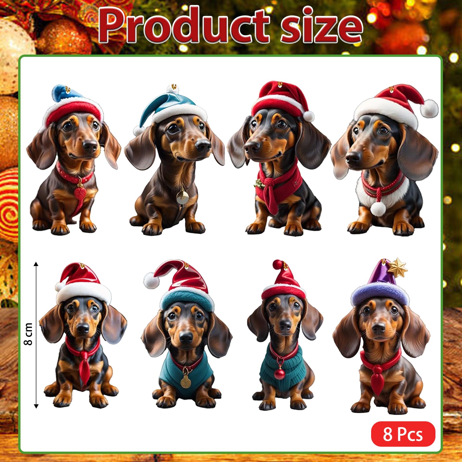 8 Ornements De Noël Teckel En Acrylique - Pendentifs Sapin, Décoration Voiture, Cadeau Pour Amoureux Des Chiens