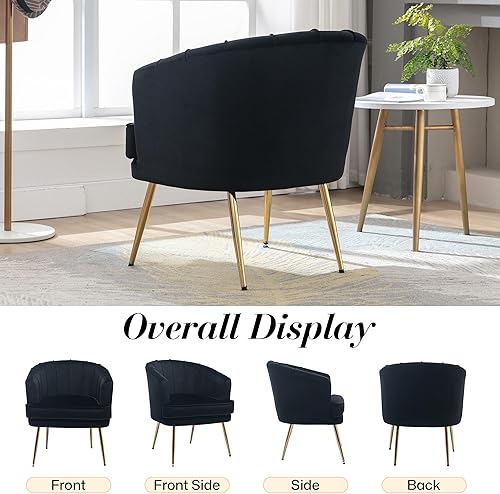 Miniatura 6 de civama Juego de 2 sillas de barril decorativas de terciopelo, sillón lateral tapizado de diseño moderno, cómodo sofá individual con patas de metal