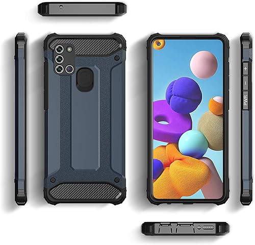Miniatura 5 de Asuwish Funda compatible con Samsung Galaxy A21S y protector de pantalla de vidrio templado, accesorios de celda, fundas resistentes de doble capa