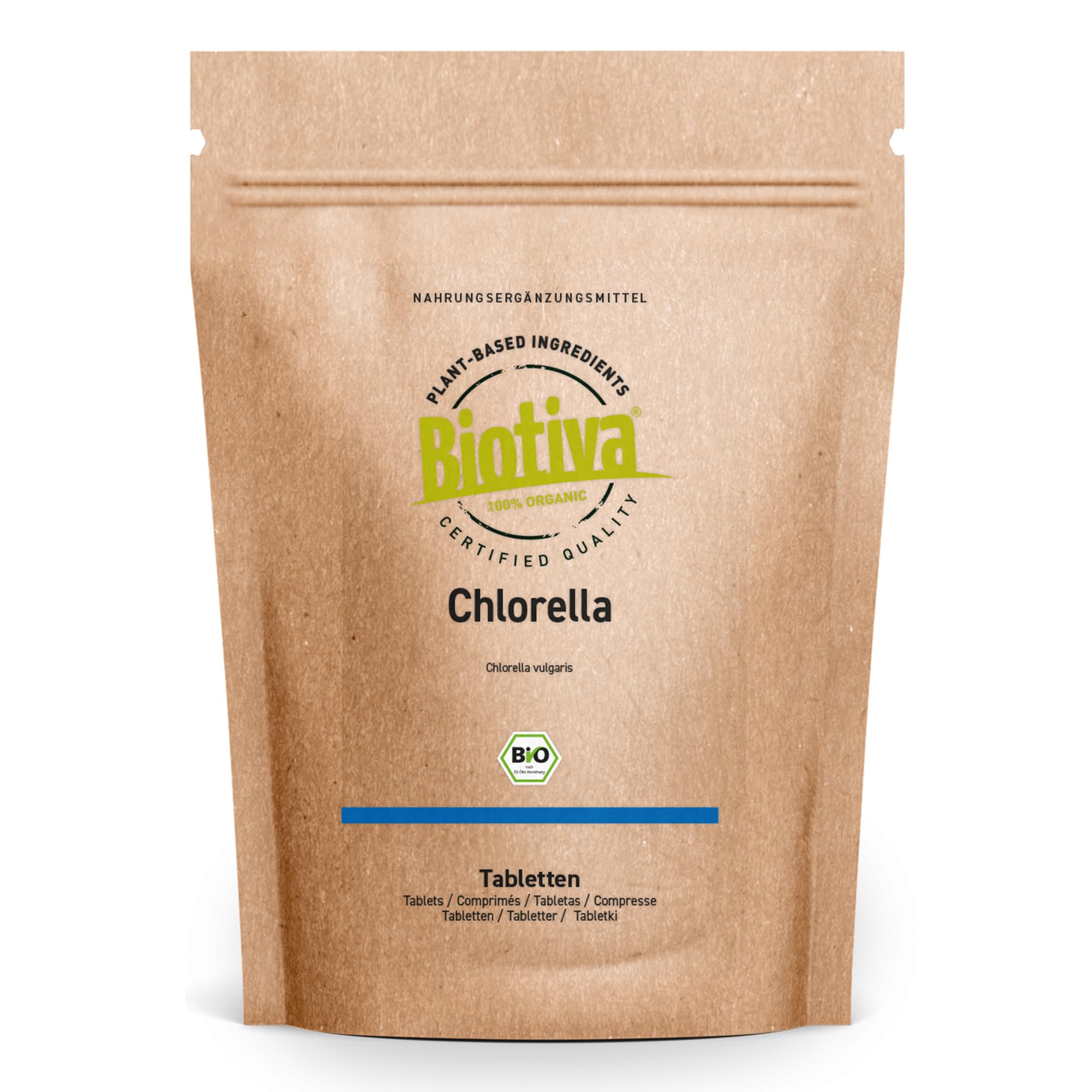 Comprimés de chlorella bio - 500mg fortement dosé - 500g - 1000 comprimés - Comprimés d'algue chlorella végane - Conditionné et contrôlé en Allemagne (DE-ÖKO-005)