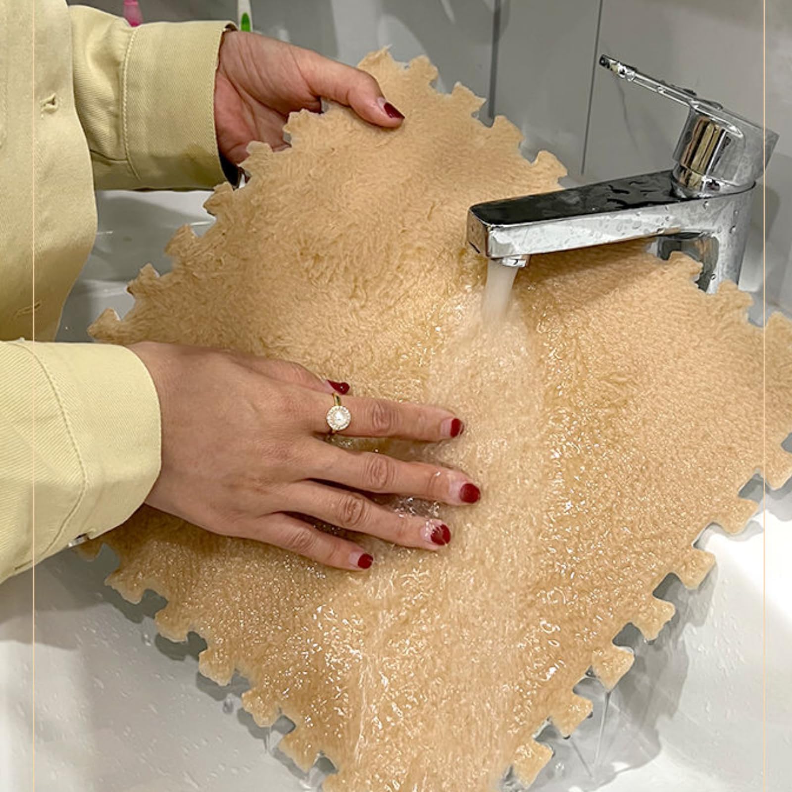 Plüsch-Schaumstoff-Bodenmatte, DIY-Puzzle-Teppich, 30 x 30 x 1 cm, weiche Spielmatten, Schlafzimmer-Krabbelmatten, rutschfest, ineinandergreifender Teppich, Teppich (30 Stück, Rosa)
