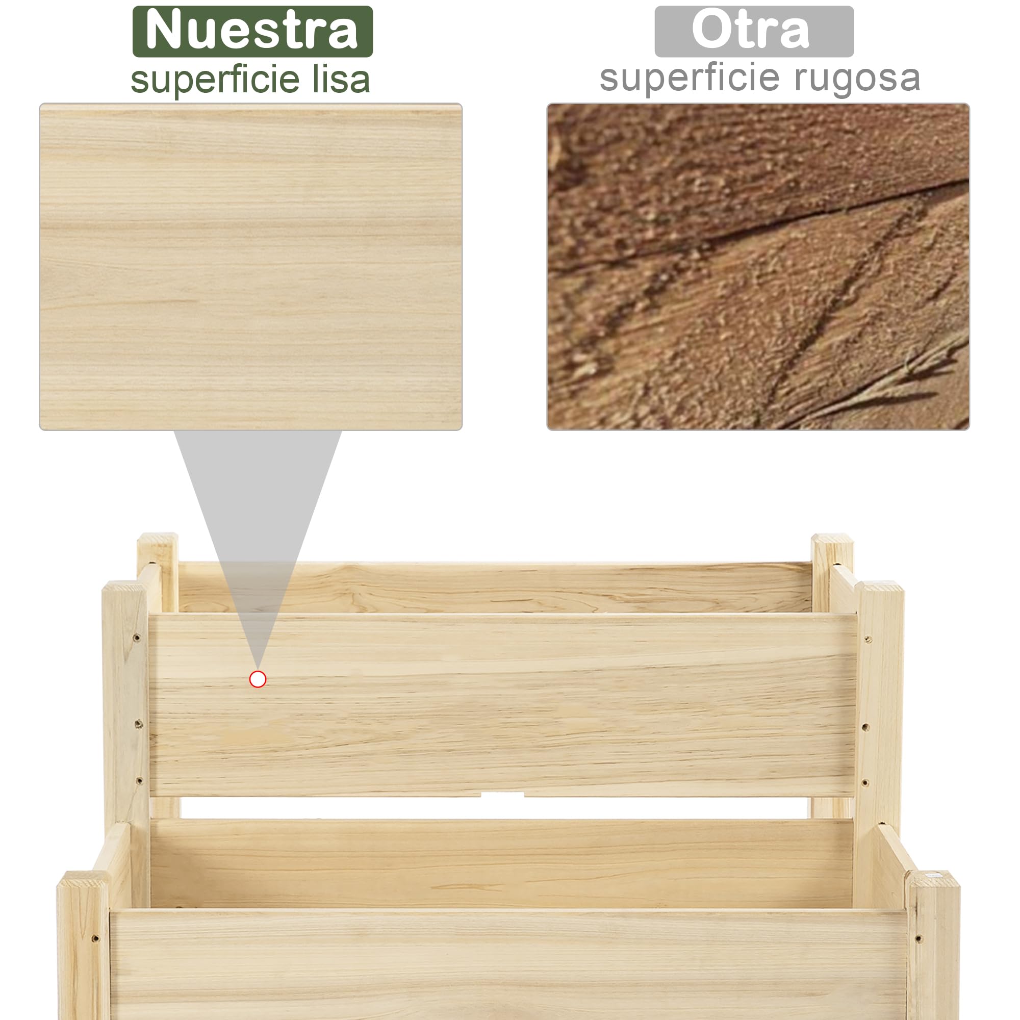 Outsunny Mesa de Cultivo Huerto Urbano Elevado de Madera de 2 Niveles Mesa de Jardinera para Cultivo Plantas Flores Verduras 86x85x72 cm Madera Natural