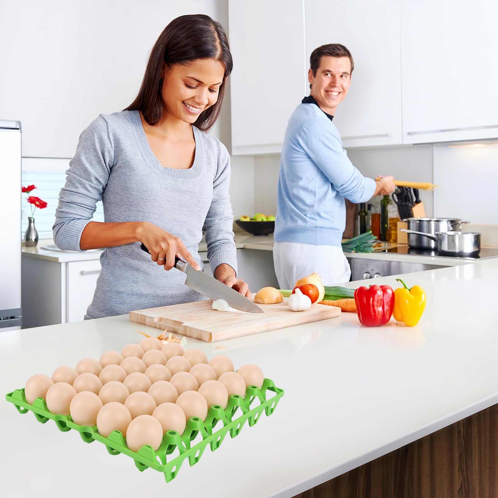Caja para huevos, 10 piezas, de plástico, 30 celdas, con tapa para 30 huevos, para la conservación, para el transporte de la casa, para la granja (verde)