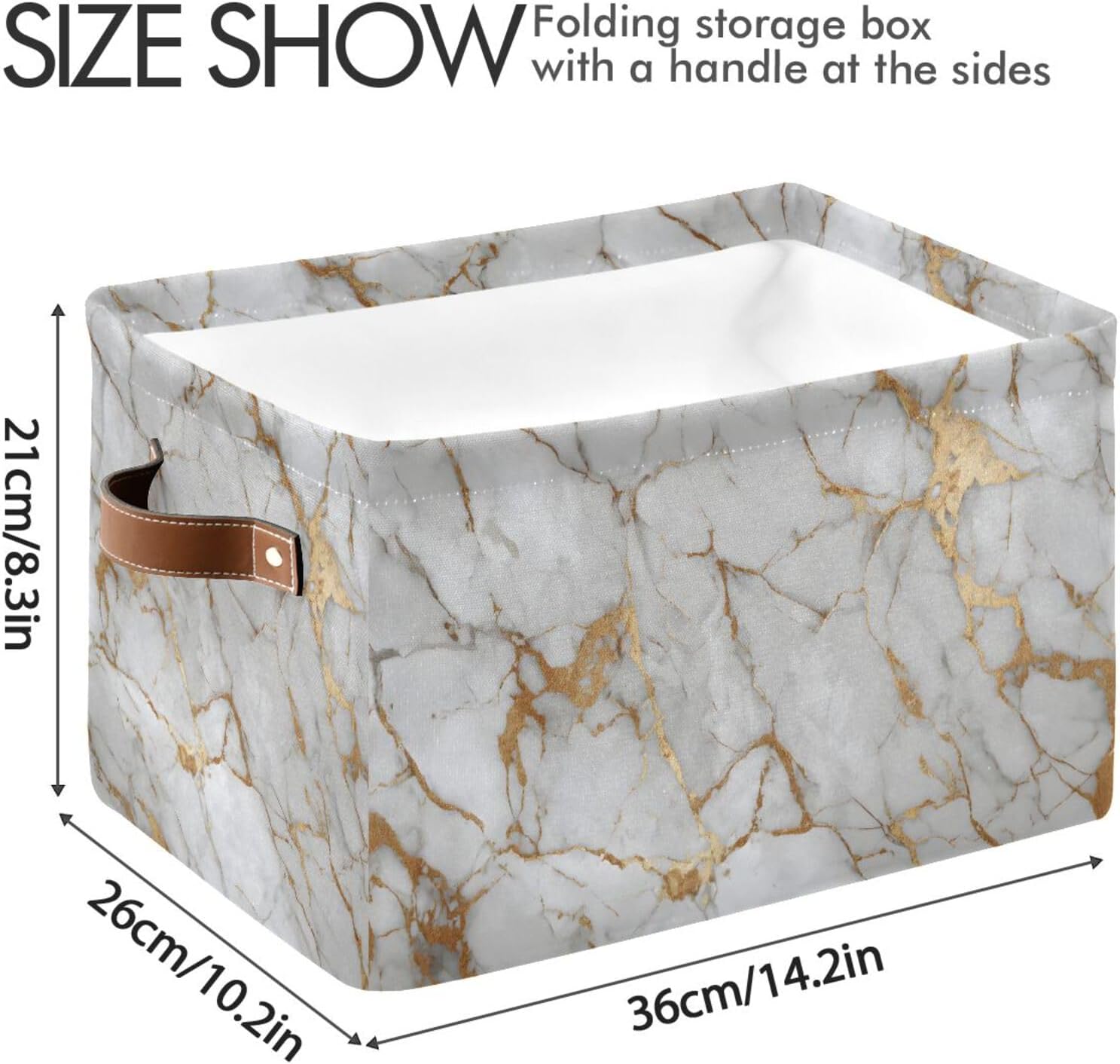 OTVEE Canvas Bins for Closet Shelves Organizing Luxurious White Marble Print Storage Basket Baby Clothes Organizers Storage Box Nursery Bins Gift Baskets 2 Pack