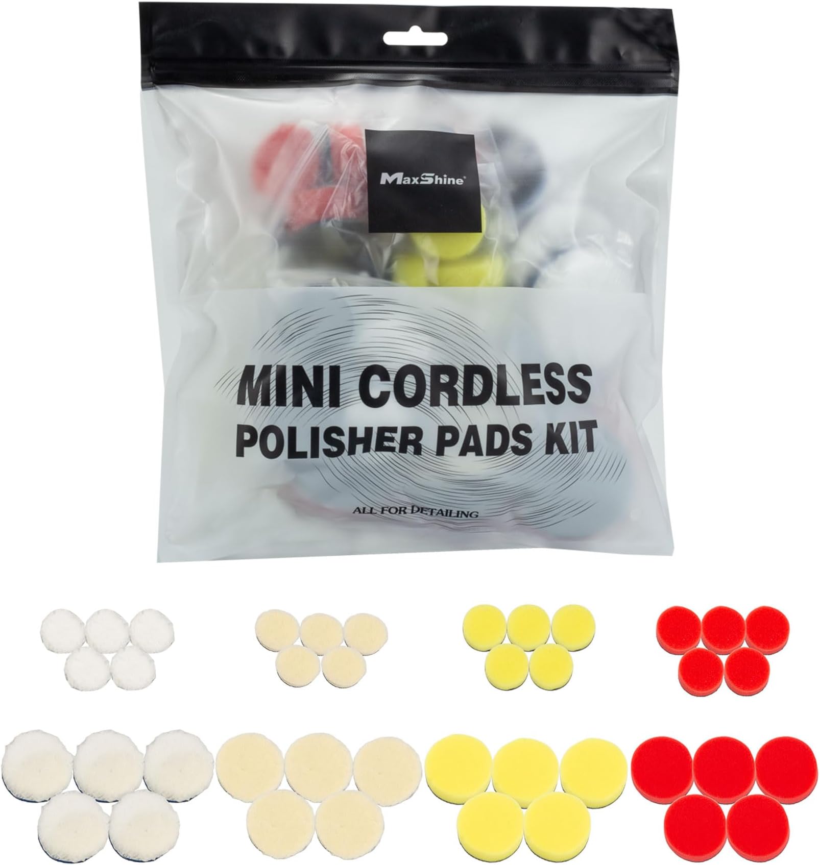 Mini Cordless Polisher Pads Kit – Complete 1.5" & 2" Foam, Wool & Microfiber Pads Set – Cutting, Polishing & Finishing Pads for Mini Polishers – Professional Paint Correction Kit