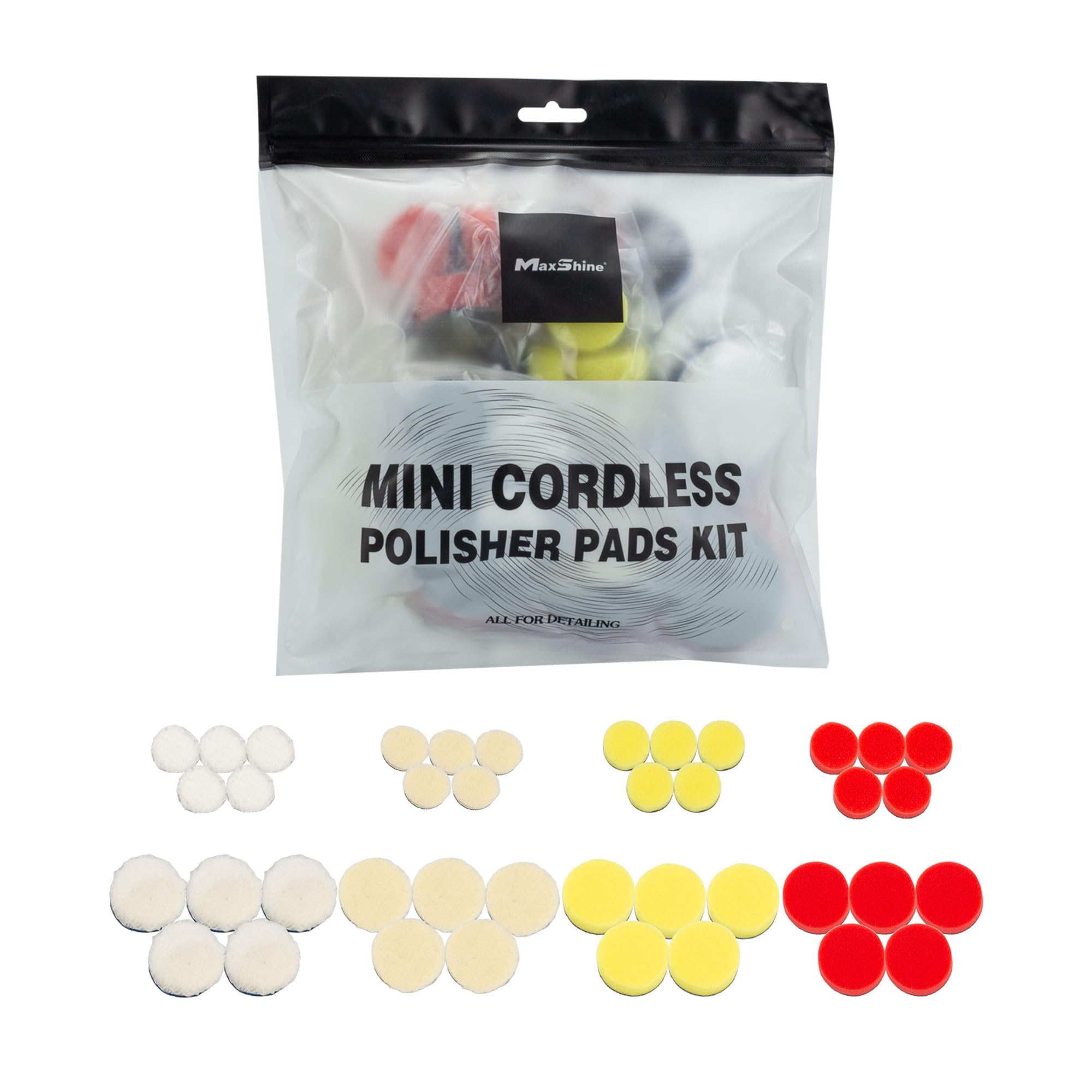 Mini Cordless Polisher Pads Kit – Complete 1.5" & 2" Foam, Wool & Microfiber Pads Set – Cutting, Polishing & Finishing Pads for Mini Polishers – Professional Paint Correction Kit