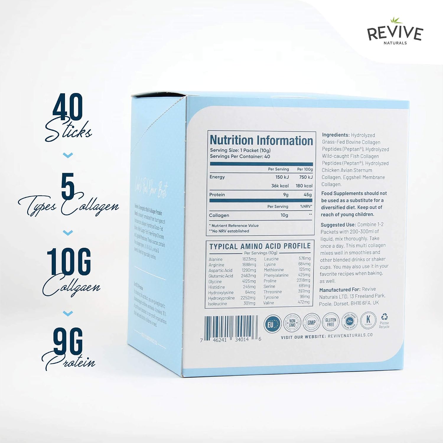 Multi Collagen Protein Powder Packets, Types I, II, III, V & X, Hydrolyzed Grass Fed Bovine, Wild Caught Fish - Image 3