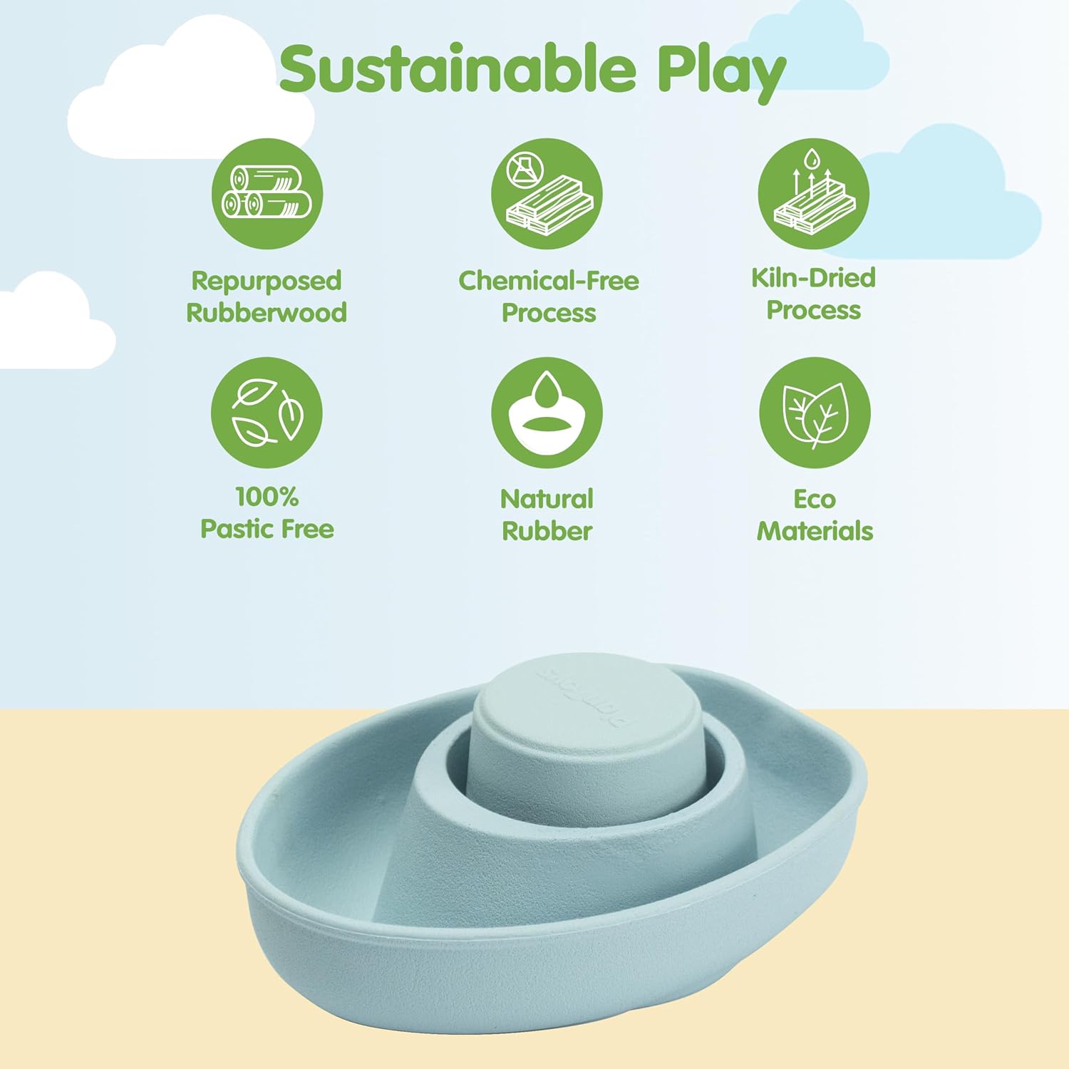 PlanToys® Pastel Blue Rubber Convertible Boat Montessori Water and Bath Play Toy | Cause & Effect, Imagination and Exploration Activity | Eco Friendly Floating Bath Toy