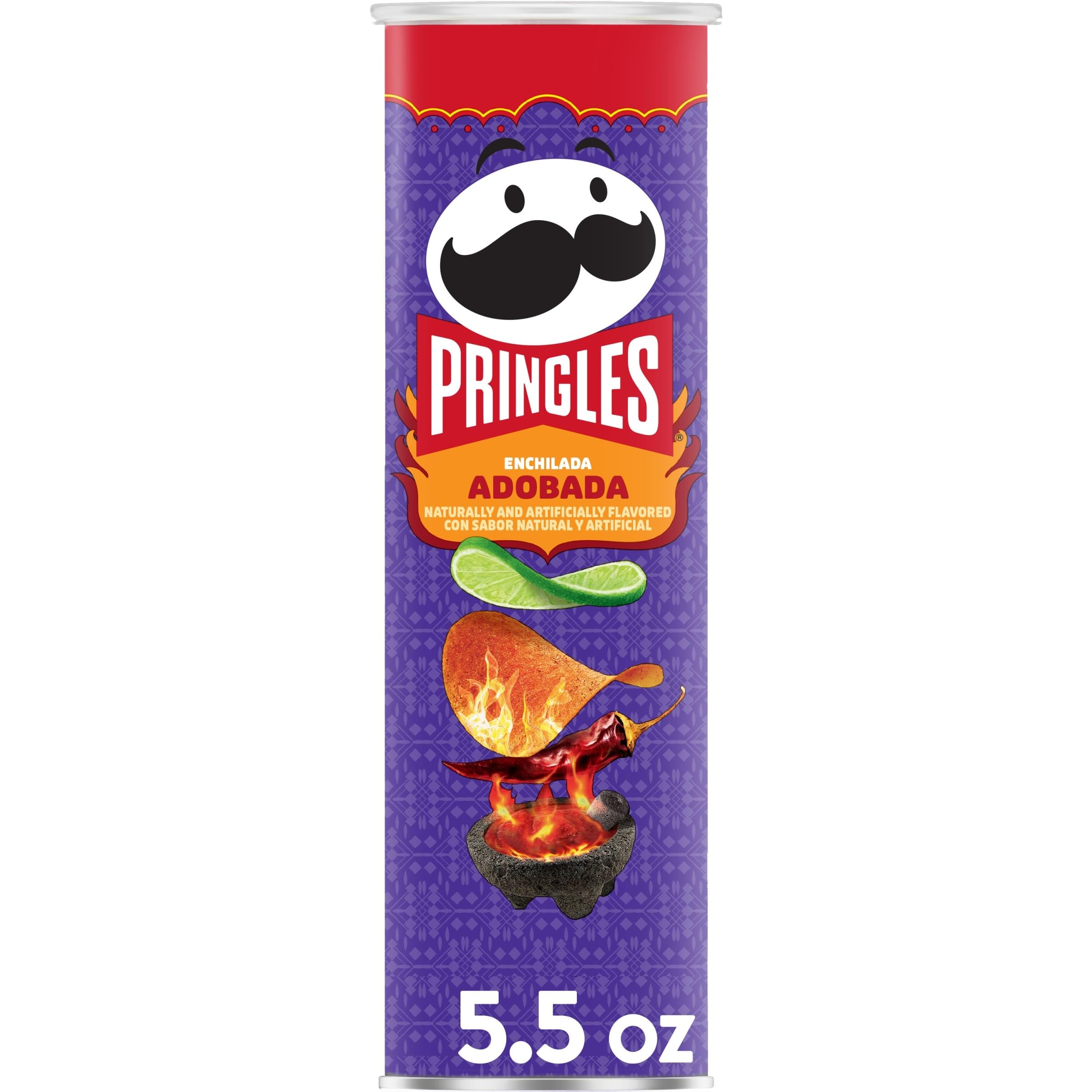 PringlesPotato Crisps, Lunch Snacks, On-the-Go Snack, Enchilada Adobada, 5.5oz Can (1 Can)