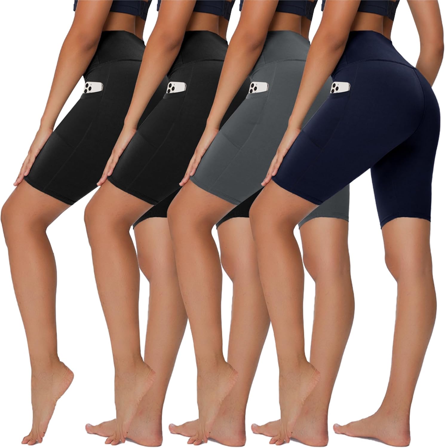 4 Pack Biker Shorts for Women - 8” High Waist Tummy Control Summer Workout Shorts for Running Yoga Athletic