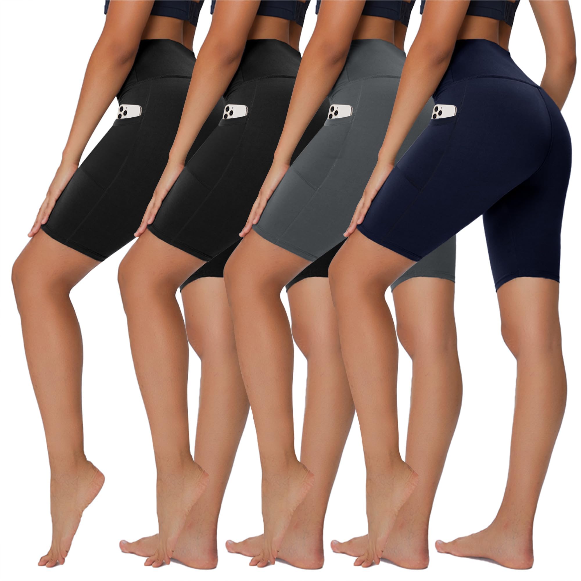 Sundwudu 4 Pack Biker Shorts for Women - 5”/8” High Waist Tummy Control Summer Workout Shorts for Running Yoga Athletic
