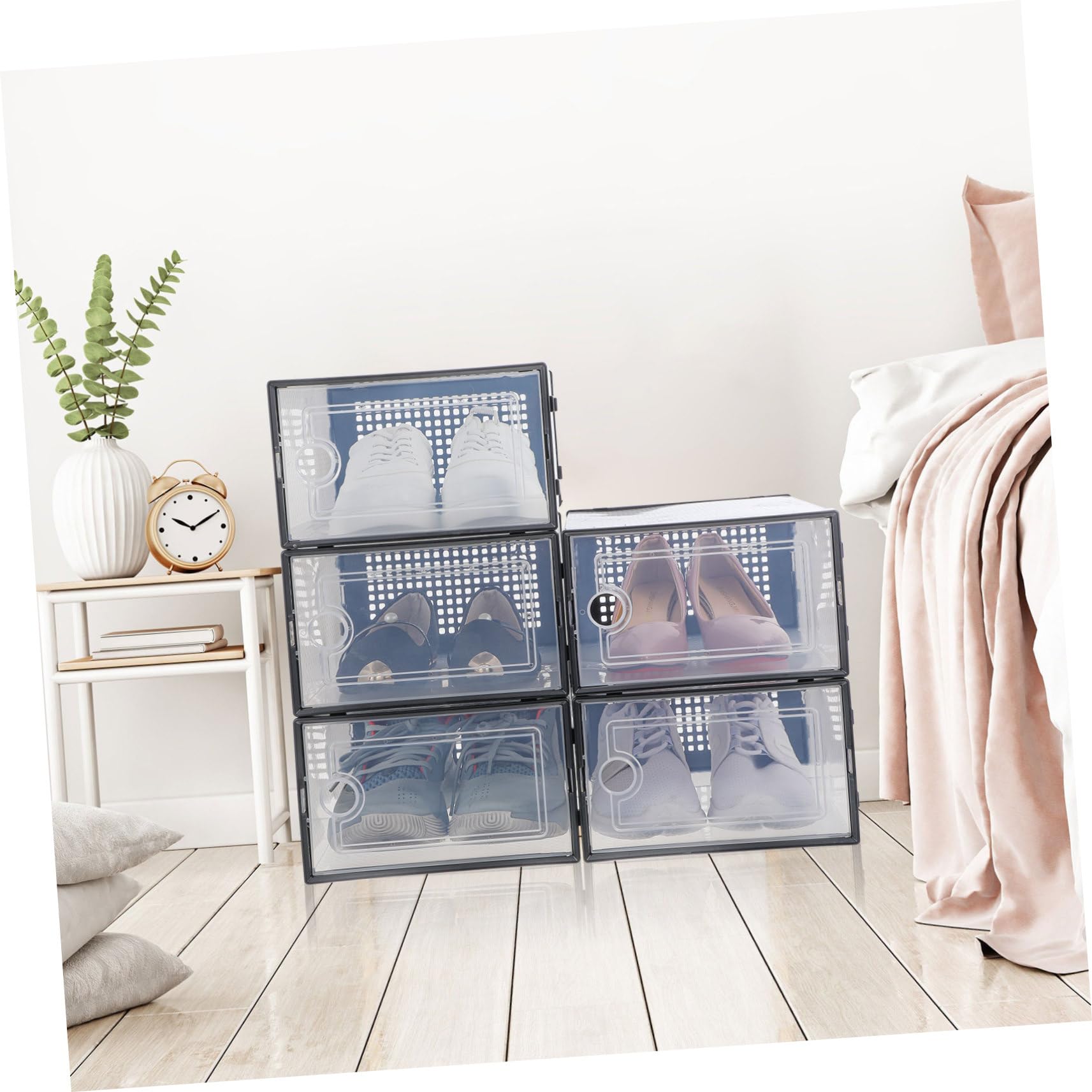 Cabilock 6pezzi Scatole Portascarpe Trasparenti Impilabili Contenitori per Scarpe Multiuso Organizer per Armadi Portascarpe Design Chiaro Protezione da Sporco e Danni