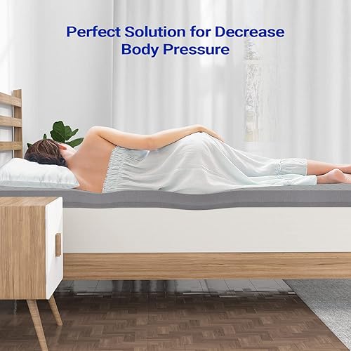 Miniatura 5 de Maxzzz Cubrecolchón de espuma viscoelástica de 3 pulgadas, tamaño King, de bambú de firmeza media, cubrecolchón ventilado, felpa certificada