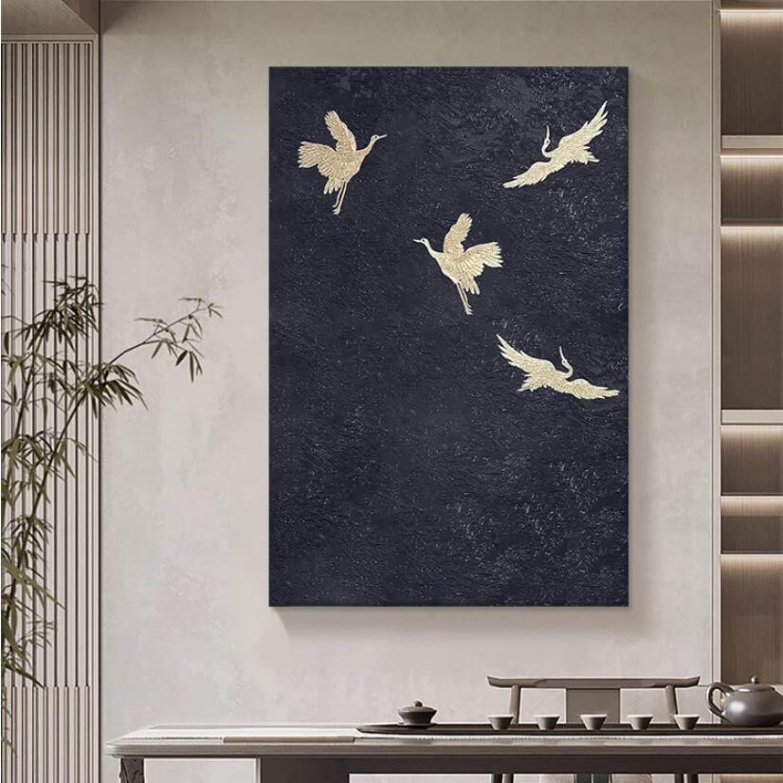 Peinture grue volante pour grand salon moderne et décoration murale zen