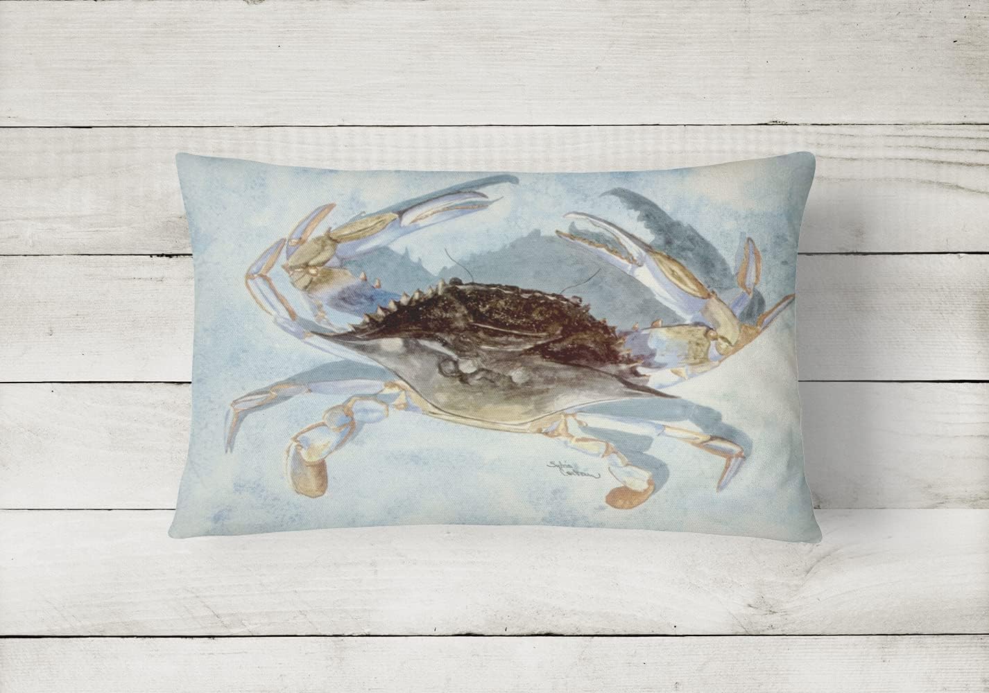 Caroline's Treasures 8011PW1216 Blue Crab Canvas Fabric Decorative Pillow Machine Washable, Indoor Outdoor Decorative Pillow for Couch, Bed or Patio, 12HX16W
