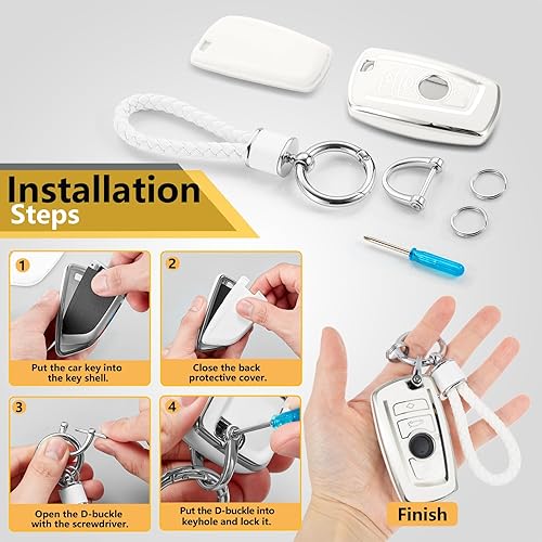 Miniatura 7 de CTRINEWS Funda para llavero BMW con llavero de cuerda trenzada de metal para accesorios BMW, funda suave mejorada para llave clásica BMW Smart