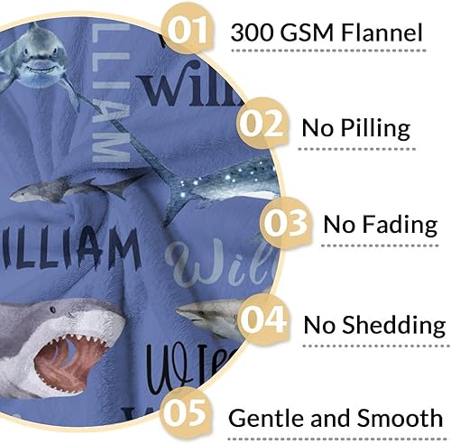 Miniatura 4 de Manta personalizada con nombre de tiburón  Suave, mullida y cálida  Manta pequeña de 40 x 30 pulgadas para oficina, silla, bonita manta azul, regalo