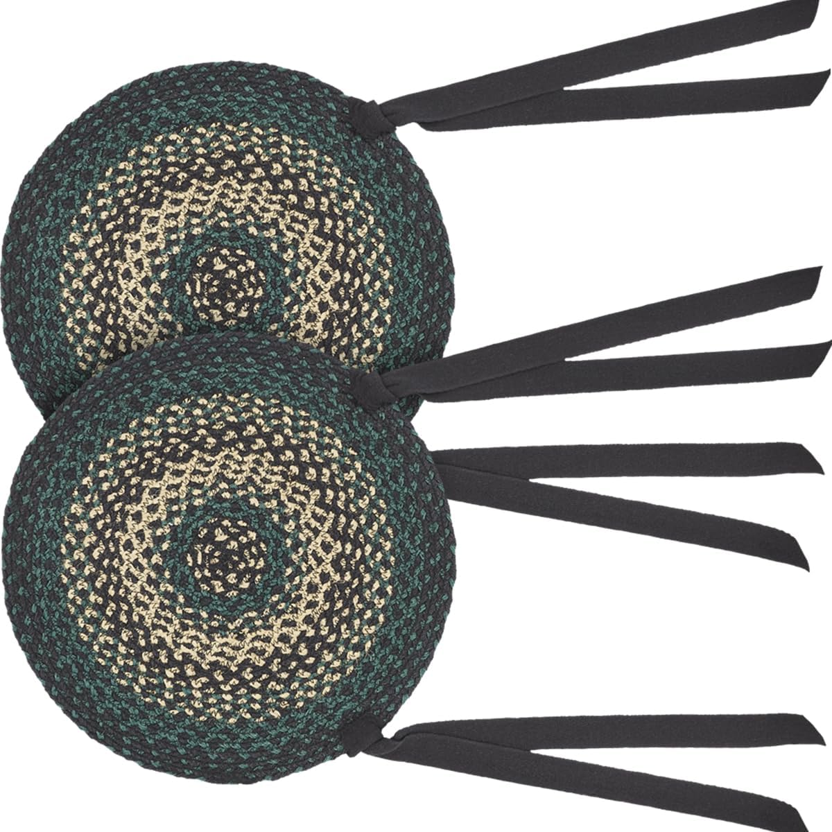 VHC Brands Pine Grove, Rustic Chair Pad Seat Cushion, Round, Braided Jute, Green, 15 inch, Set of 8
