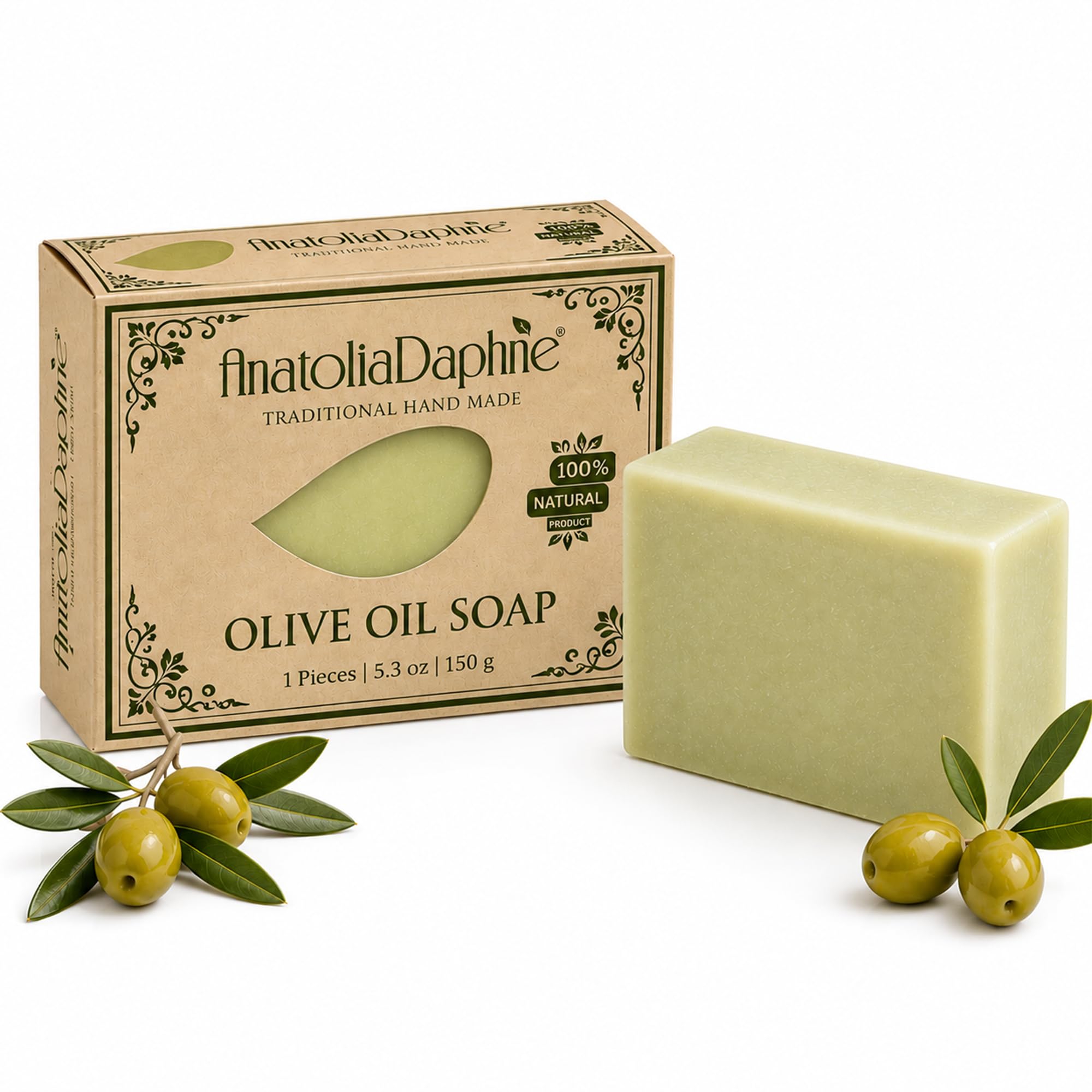 Handmade Natural Olive Oil Soap Bar, Vegan and Unscented