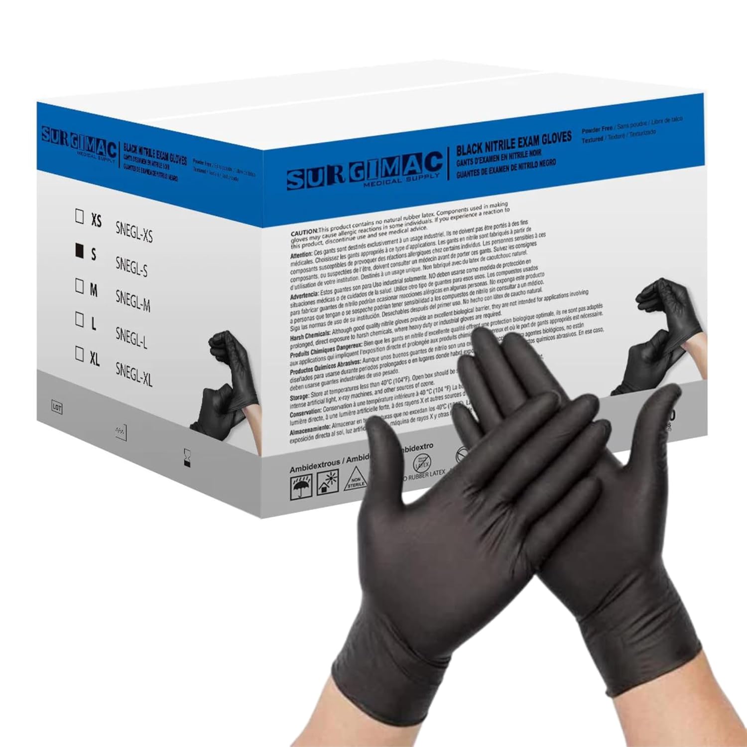 SurgiMac Black Nitrile Disposable Gloves – Latex-Free, Durable, Multipurpose Gloves for Cleaning, Food Handling & Industrial Use – Medium | Case of 1000
