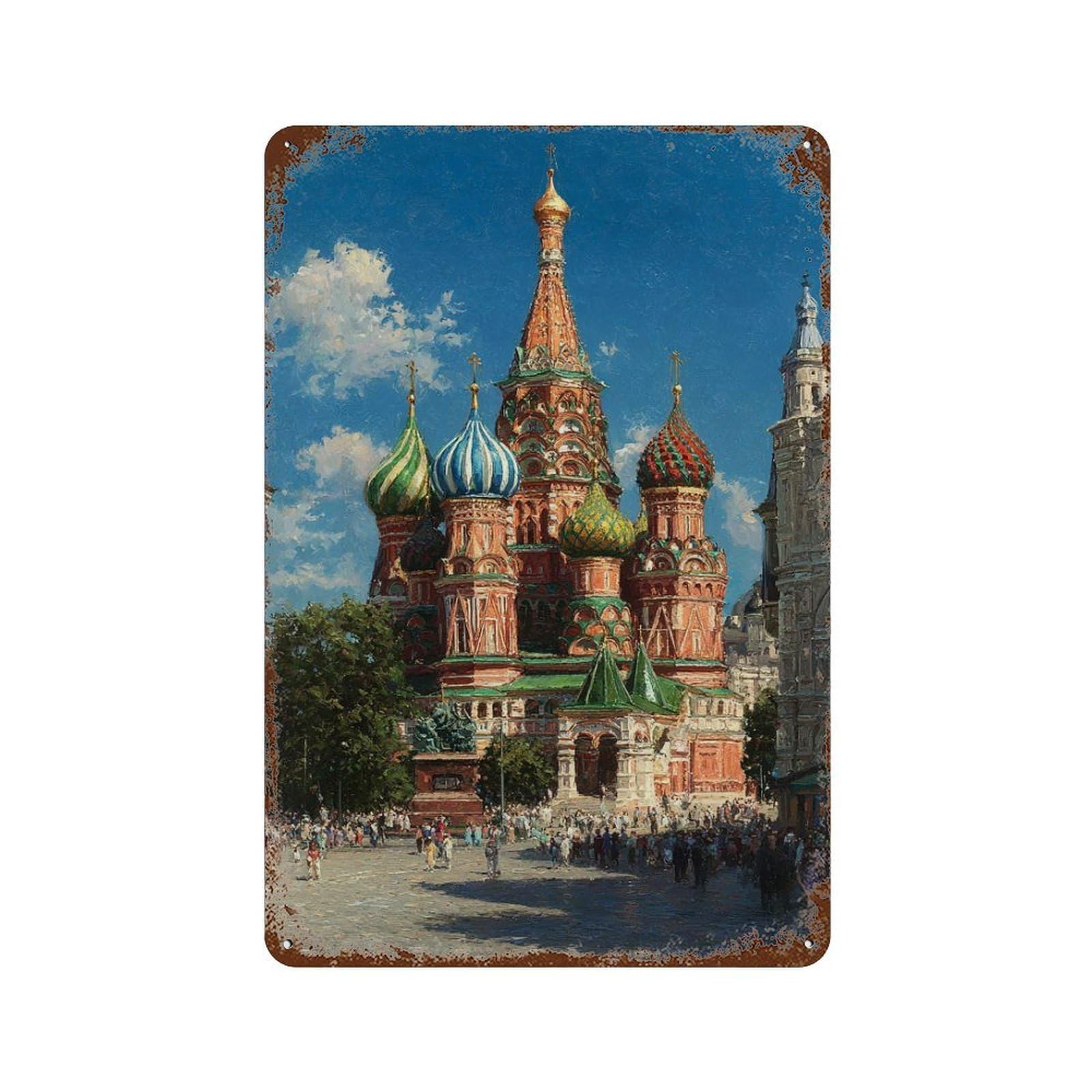Saint Basil's Cathedral Moscow 11.8"x7.9" Decorative Tin Sign, Retro Wall Decor for Garage, Bar And Workshop Decor