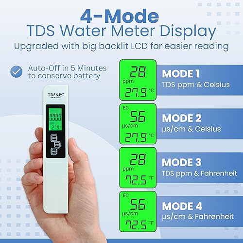Miniatura 8 de Probador de sal de piscina y medidor de pH 2025  Medidor digital 5 en 1 de salinidad, pH, temperatura, EC y TDS para piscinas, jacuarios, hidroponía