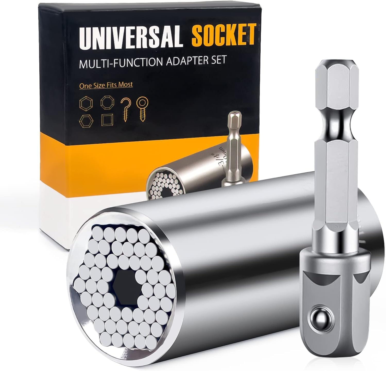 Geekman Fathers Day Dad Gifts from Daughter Son Wife, Silver Universal Socket Tools, Socket Set with Power Drill Adapter Stocking Stuffers for Men, Tools Gifts for Husband Dad DIY Handyman