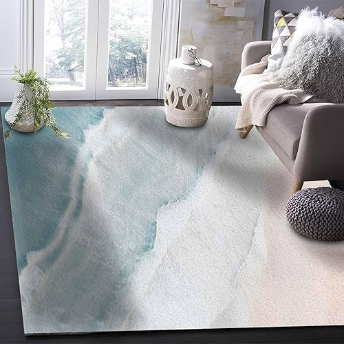 Miniatura 6 de Alfombra de playa de verano para sala de estardormitorio, 2 x 3 pies, antideslizante, color océano, náutica costera, color beige, alfombra de área