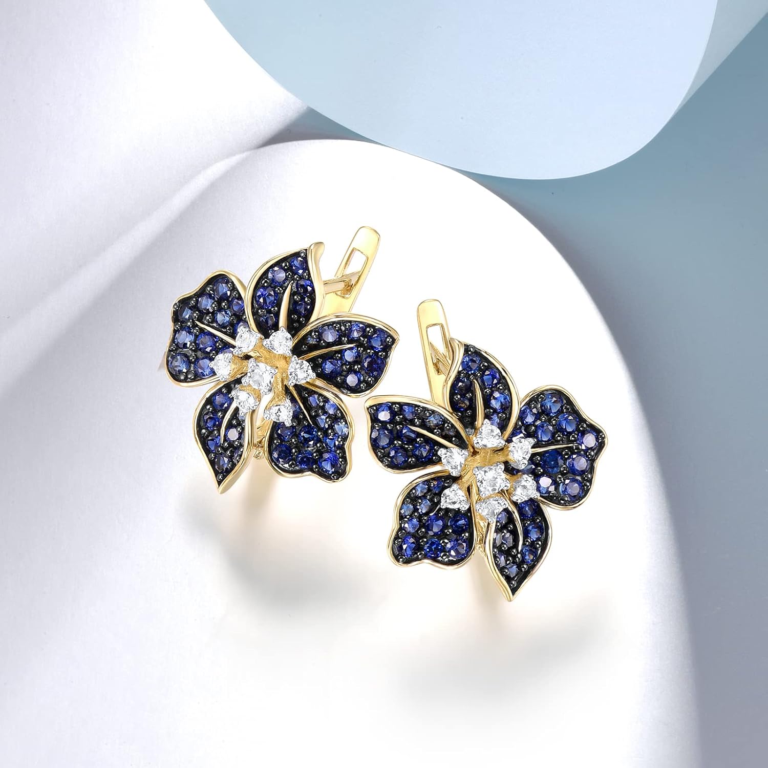 Santuzza 10K Solid Gold Gemstone Diamond Flower Dangle Earrings for Women