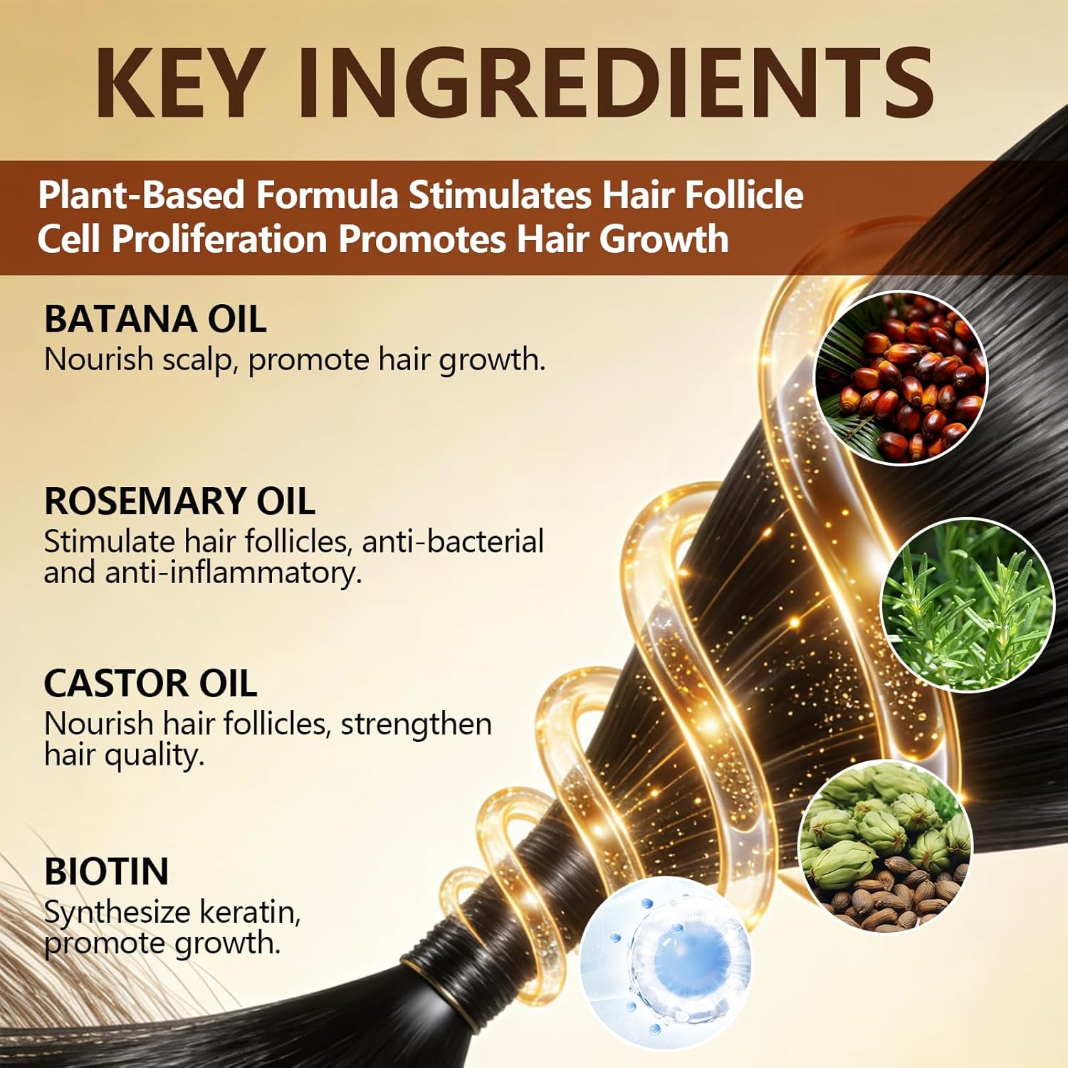 Hair Growth Spray, Fast-Absorbing & Non-Greasy with Rosemary Oil and Biotin, Helps Prevent Hair Loss & Thinning for Healthier Scalp, 60ml