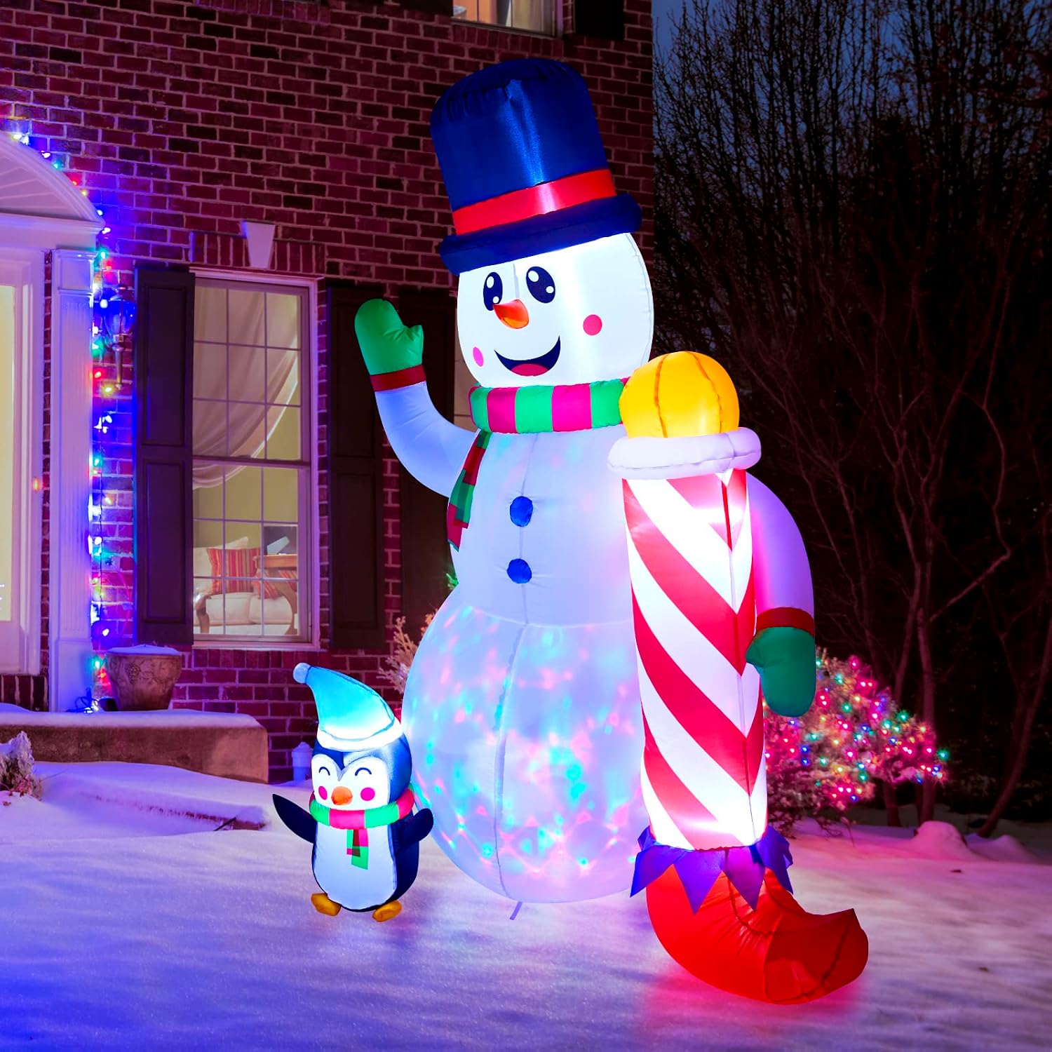 Minetom 2 Ft. Lighted Christmas Snowman Outdoor Pop up Yard Decoration Foldable Collapsible Built in 90" C7 String Lights for Xmas Holiday Indoor Backyard Party