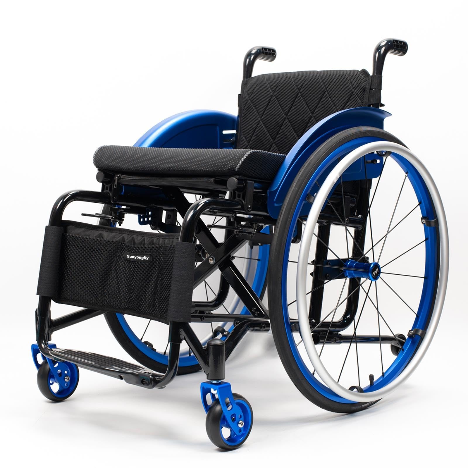 Sportowy wózek inwalidzki, lekki, rama ze stopu aluminium, składany, nośność 100 kg (niebieski, szerokość siedziska: 42 cm)