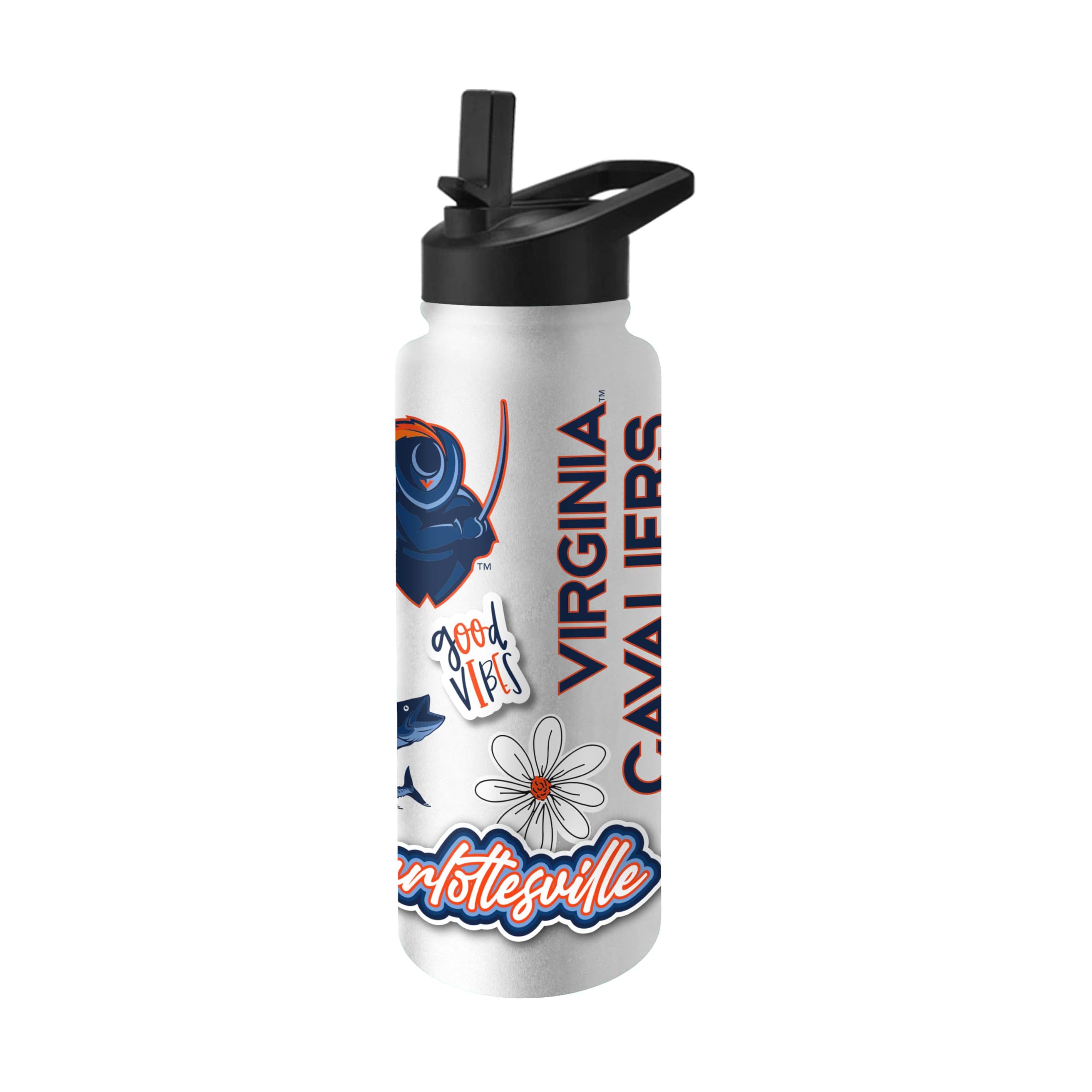 Logo Brands NCAA Native 34 oz Quencher Water Bottle - | Local Icons Design | Double-Wall Insulated| Leak-Proof Lid &amp; Built-In Straw