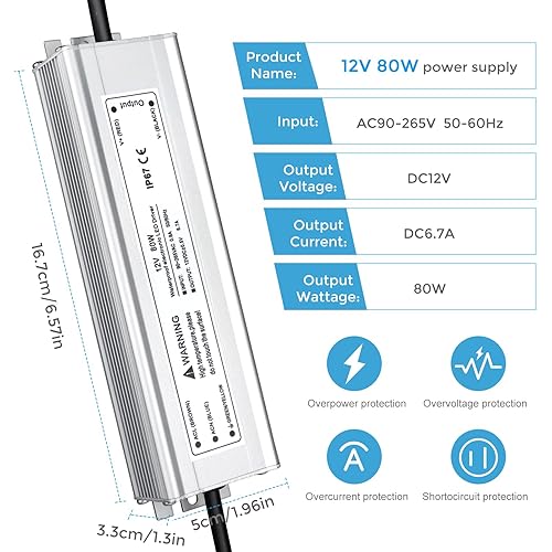 Vista 33 de Fuente de alimentación LED de 24 V 200 W, controlador LED IP67 impermeable, transformador de bajo voltaje de 110 V a CC de 24 voltios con enchufe