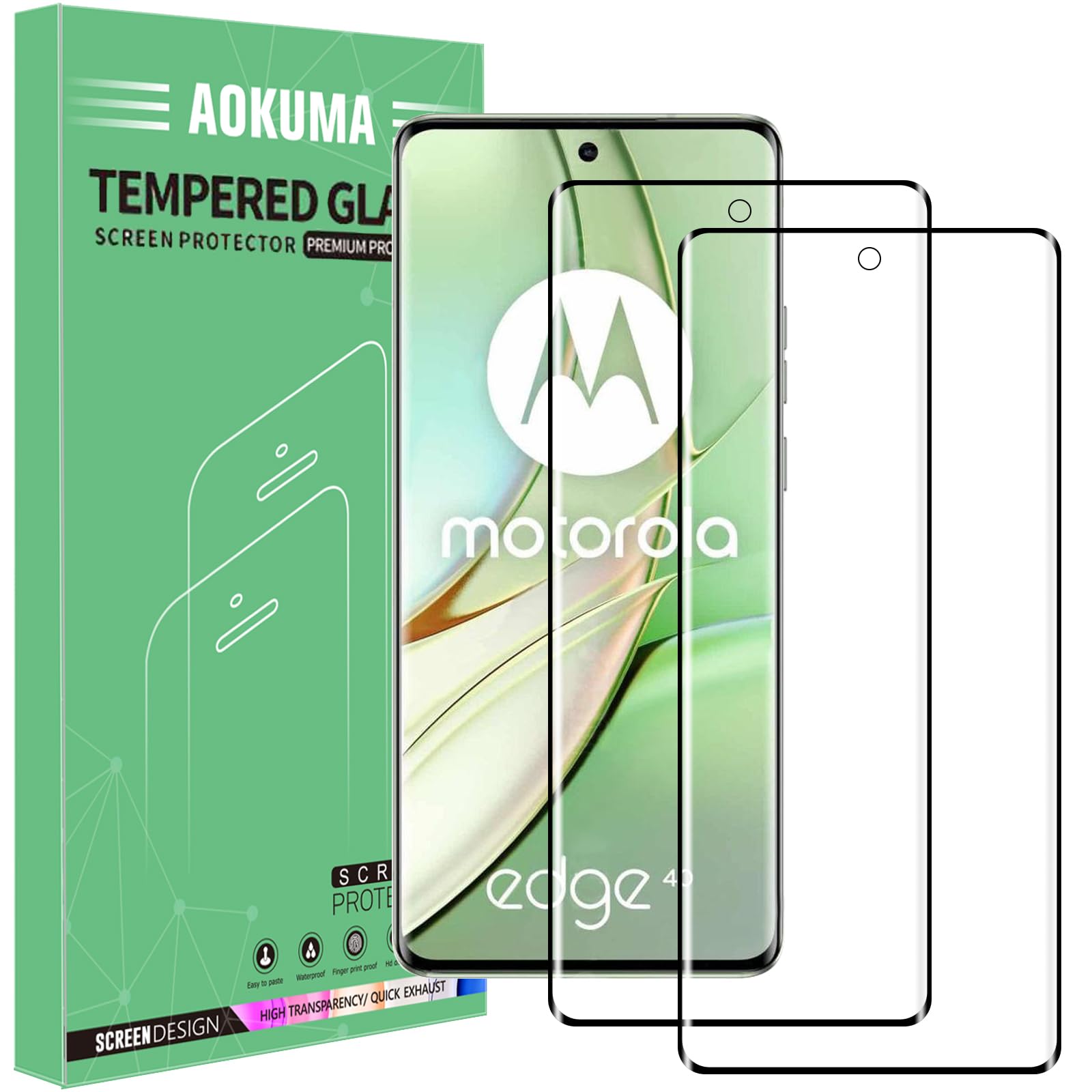 AOKUMA Tempered Glass for Motorola Moto Edge 40 Screen Protector, Premium 3D Curved Edge Guard Film, Edge to Edge Full Screen Cover, work with most case(Black Edge)