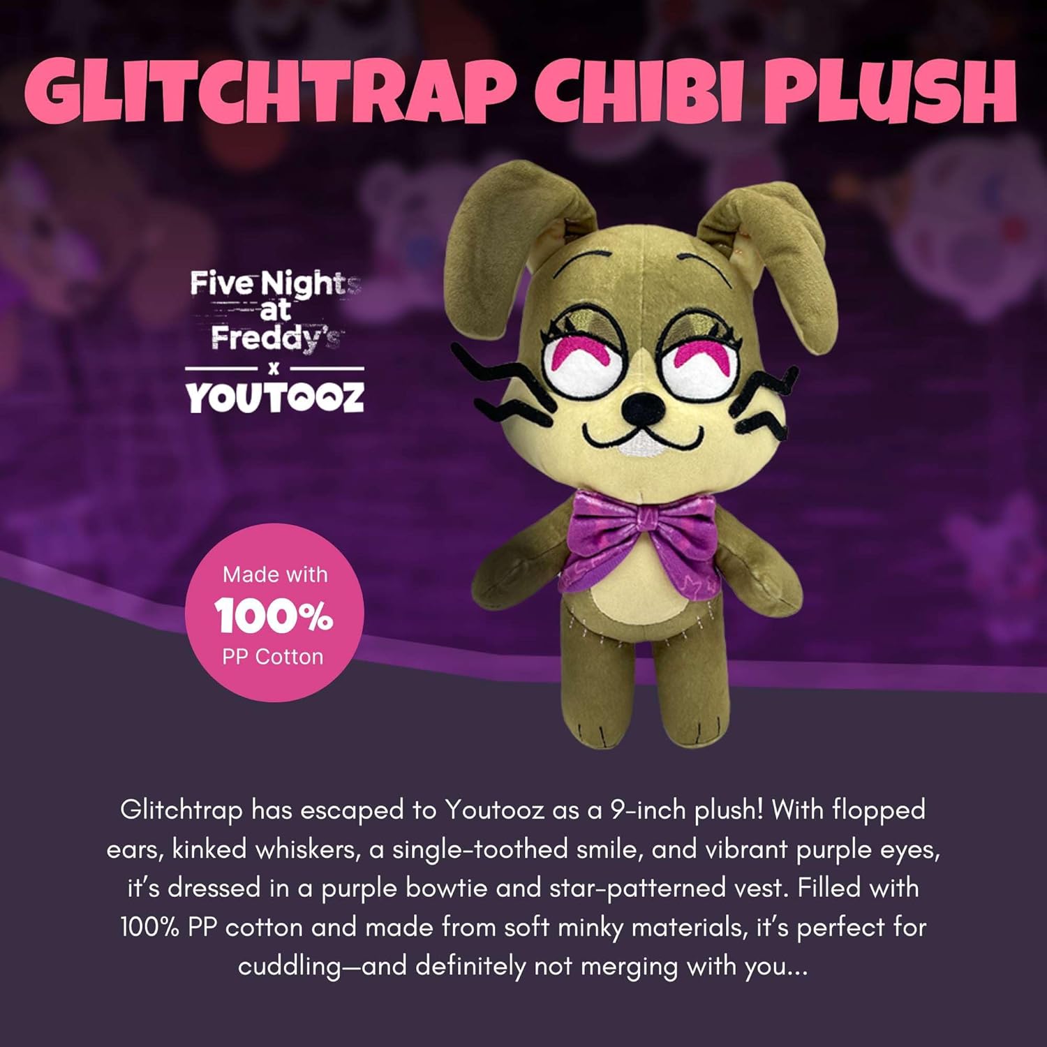 Youtooz FNAF Glitchtrap Chibi 9" Plush, Collectible Glitchtrap Chibi Plushie from Five Nights at Freddy's FNAF Plush Collection