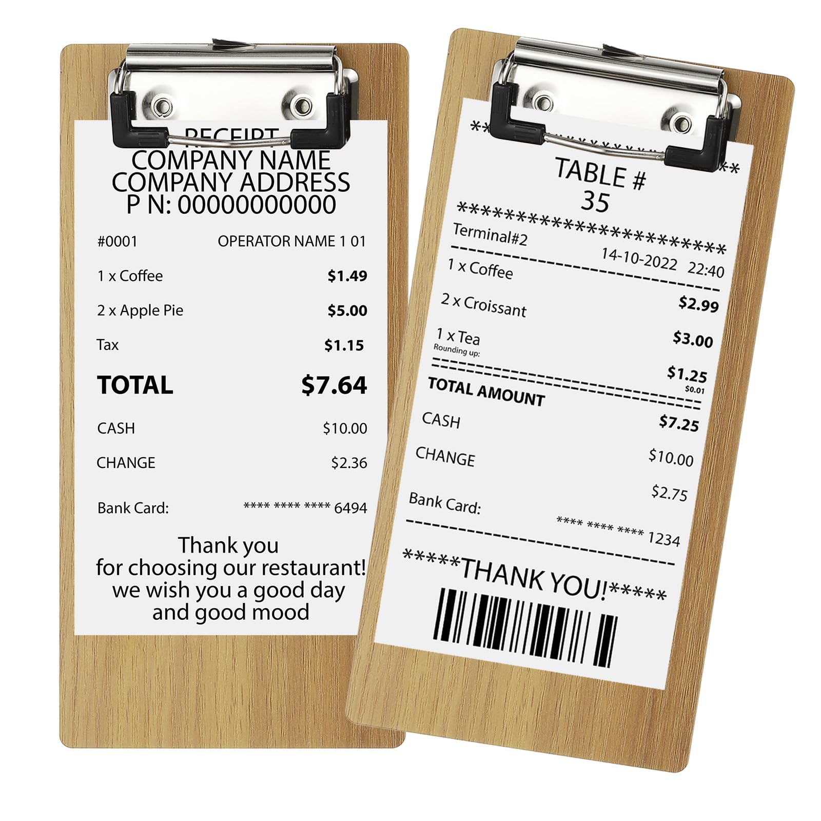 PATIKIL Porta Cuentas De Madera Para Cafeterías Y Restaurantes Bloc De Notas Para Camareros 8" X 4" (Marrón Claro) 20 Unidades