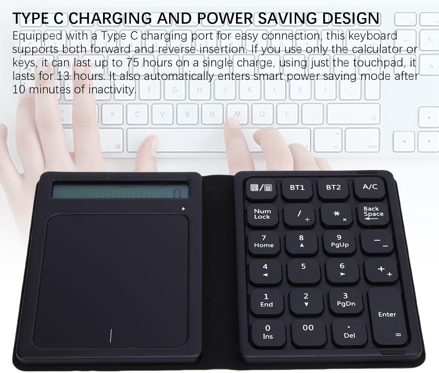 Foldable Wireless Numeric Keypad, 23 Keys Bluetooth Number Pad with Calculator and Touchpad, Portable Financial Accounting Numpad for Data Entry Banking Retail