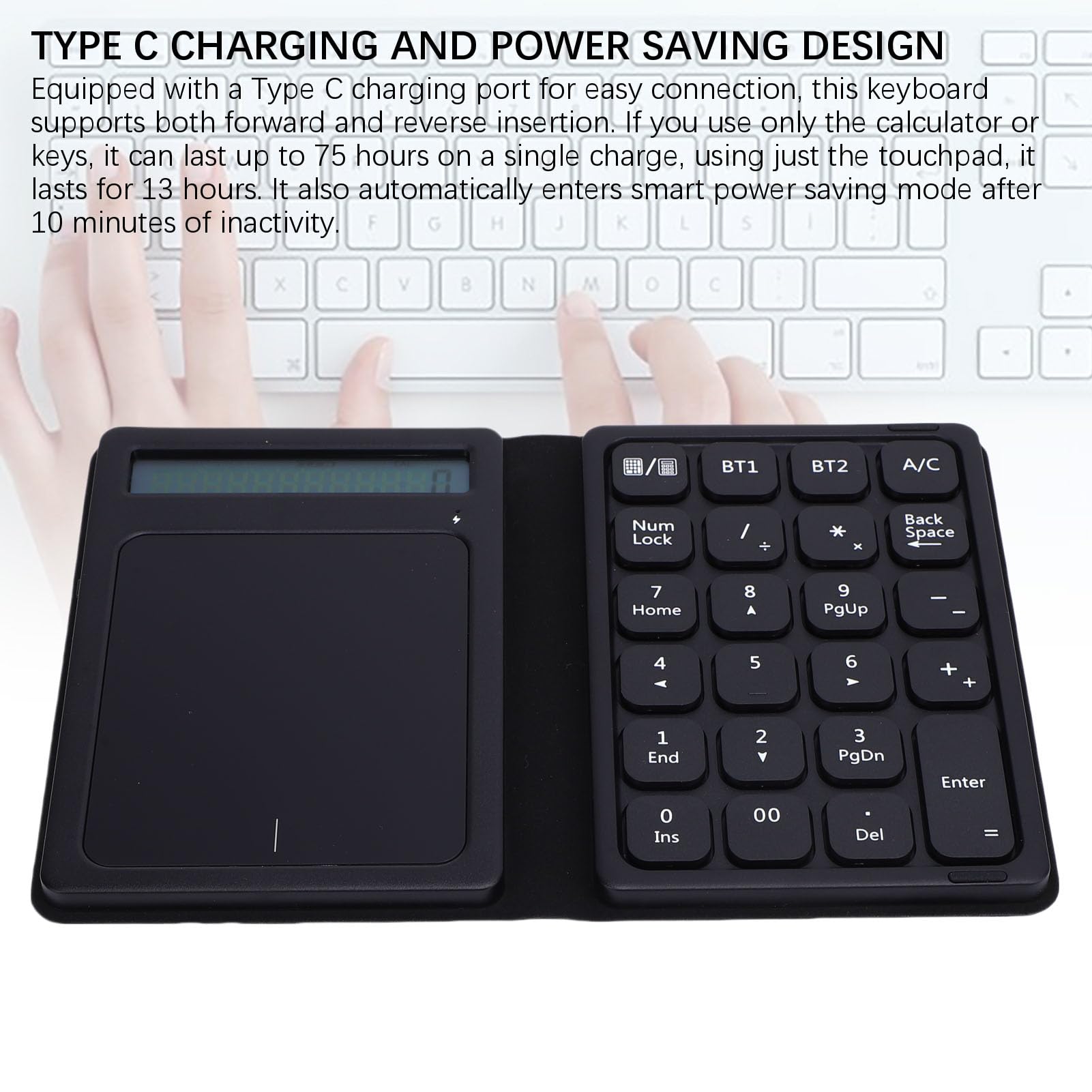 banapoy Pavé Numérique Bluetooth 3 en 1, pavé Numérique sans Fil Pliable à 23 Touches avec Calculatrice D'affichage et Tactile, Clavier de comptabilité Financière Portable