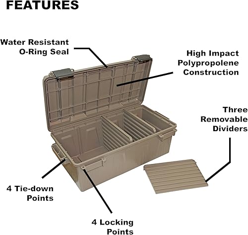 Miniatura 6 de MTM ACDC30, caja de munición dividida, resistente al agua, apilable, cierre a presión, fabricado en Estados Unidos, tierra oscura