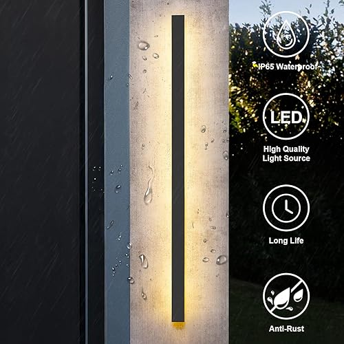 Vista 3 de Paquete de 2 lámparas de pared largas modernas para exteriores de 59 pulgadas para casa, lámpara de pared LED larga para exteriores, aplique