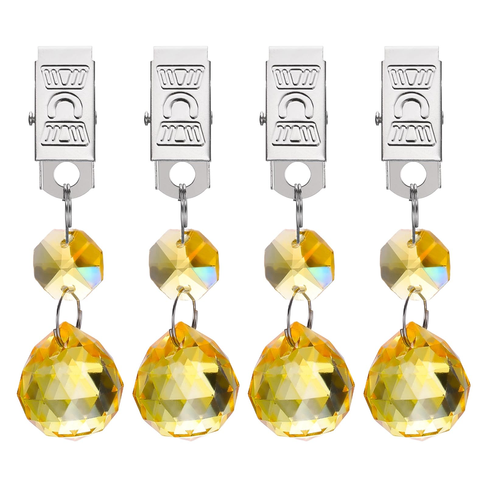 sourcing map 4Pcs Tablecloth Weights, Crystal Table Cover Weights with Metal Clips, Clear Ball Shape Pendant Curtain Weight 20mm for Outdoor Picnic Garden Table Decoration(Golden Yellow)