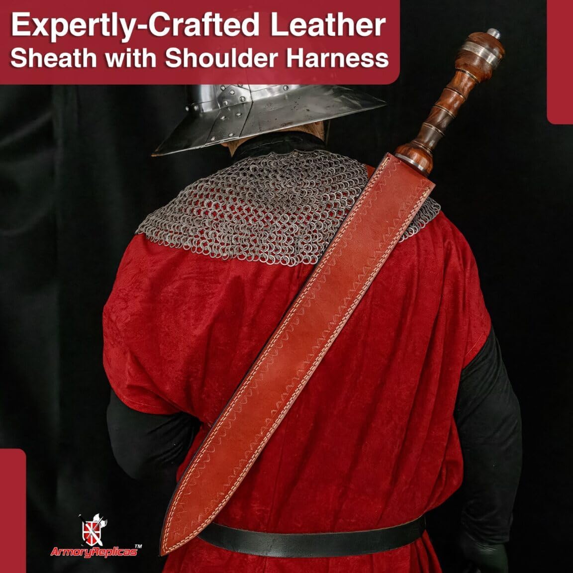 Armory Replicas™ Hand-Forged Damascus Roman Gladius Sword with Leather Sheath – Collector & Reenactment Ready