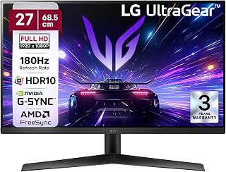 LG 27GS60F 68.5 cm(27 Inch) UltraGear FHD(1920x1080) IPS Gaming Monitor, 1ms, 180Hz, HDR10, sRGB 99%(Typ.), NVIDIA G-SYNC ... Price In India
