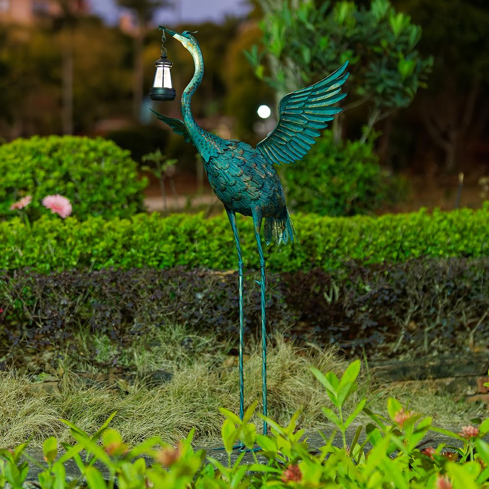 DREAMSOUL Statua da giardino a forma di airone, alta 102 cm, statua a forma di uccello, statue solari per esterni, decorazione per patio, piscina, prato