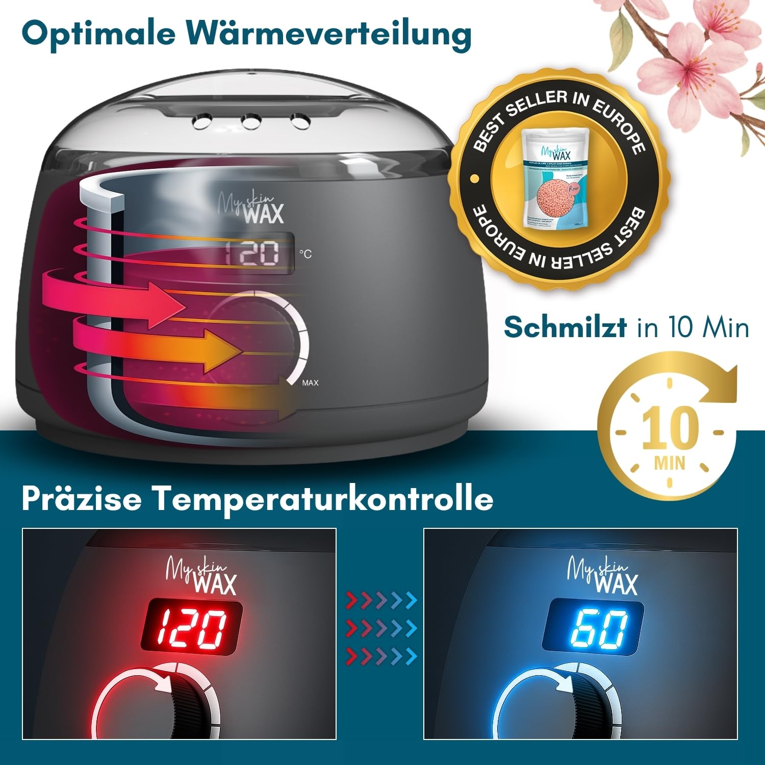 Wachswärmer Set Waxing Set Wachsmaschine elektrisch mit Silikonschale, digitaler Wachserhitzer, 400 g hypoallergenes Heißwachs ohne Streifen für Gesicht, Bikinizone & Körper