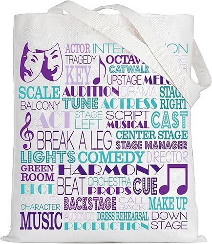 LEVLO Bolsa de lona con máscara de tragedia de comedia, regalos de teatro de teatro de Broadway, bolsa de hombro para amantes del teatro