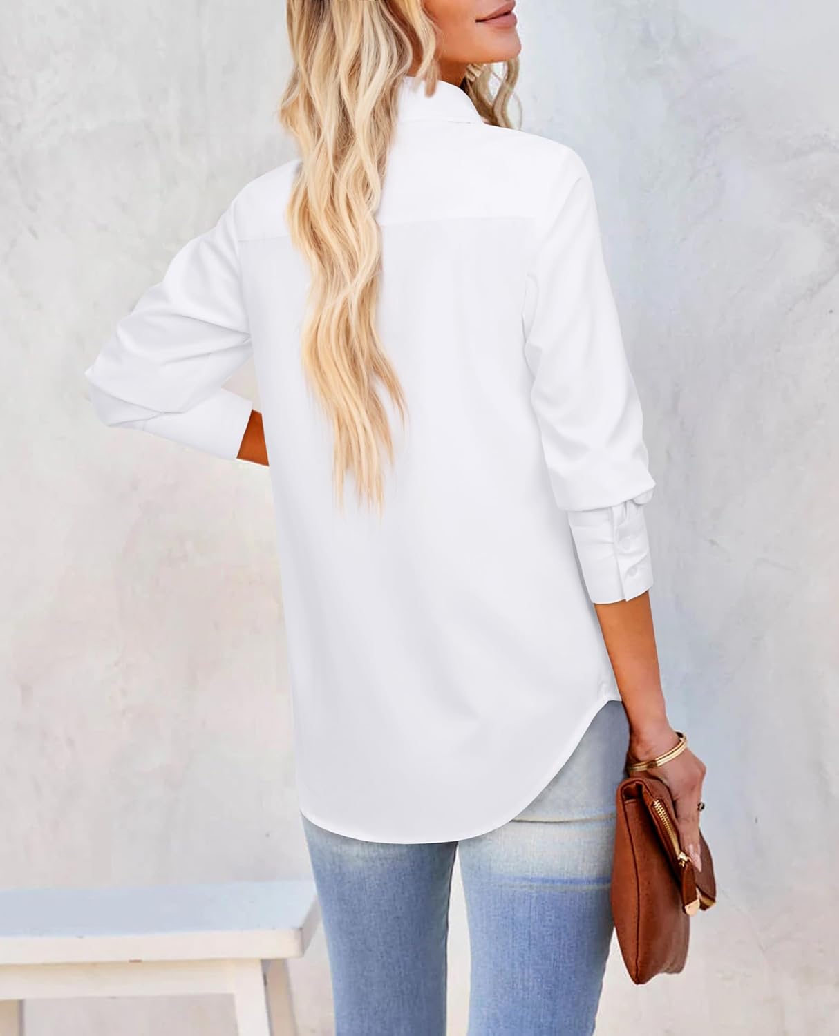 siliteelon Button Down Shirts for Women: Wrinkle Free Long Sleeve Regular Fit Collared Dress Shirt Solid Formal Office - Image 2