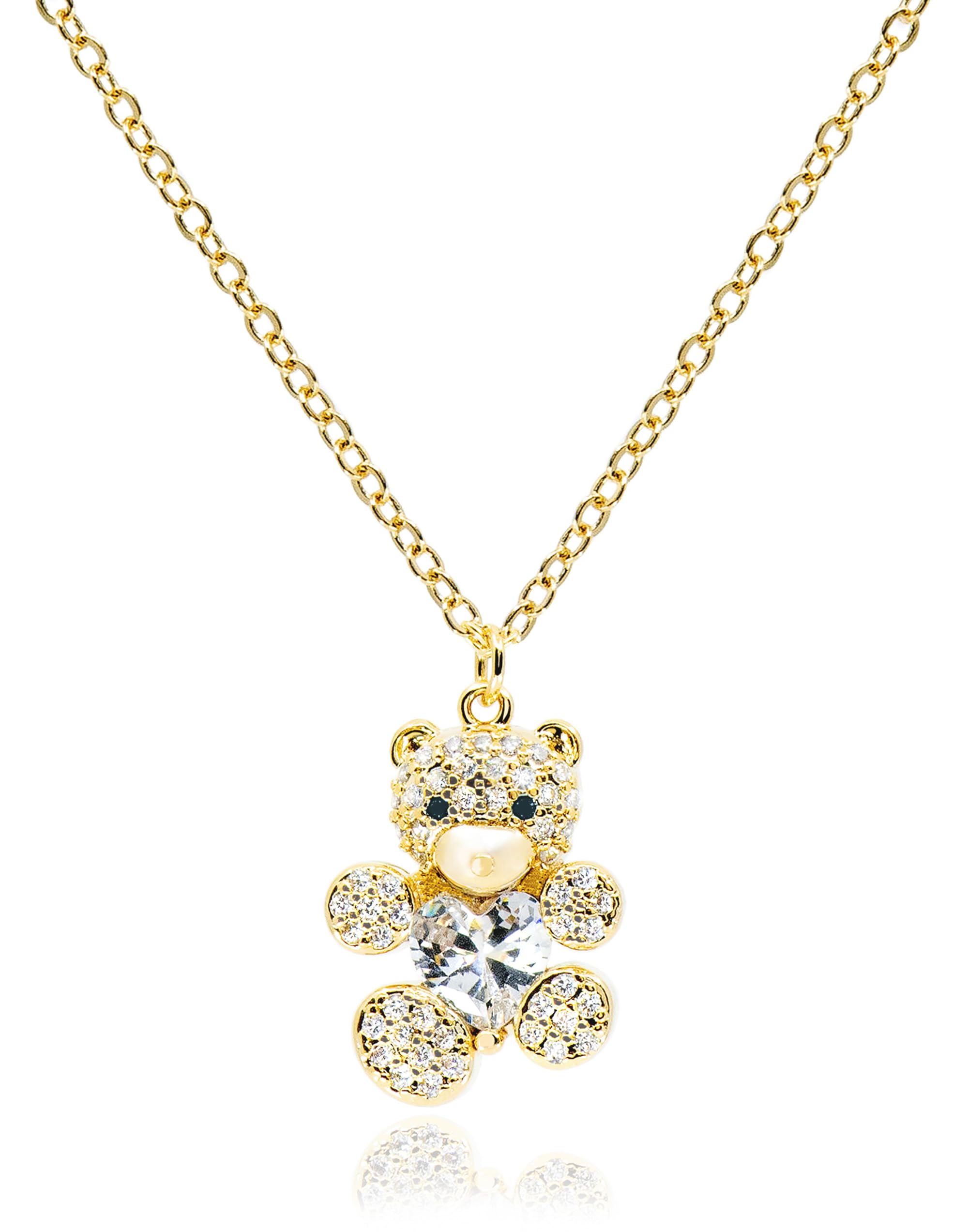 MUSEQVE Dainty Teddy Bear Necklace for Women • 14K Gold Plated Cuddly Heart Crystal Gummy Bear Pendant Jewelry • Mothers Day Jewelry Gifts for Mom Her
